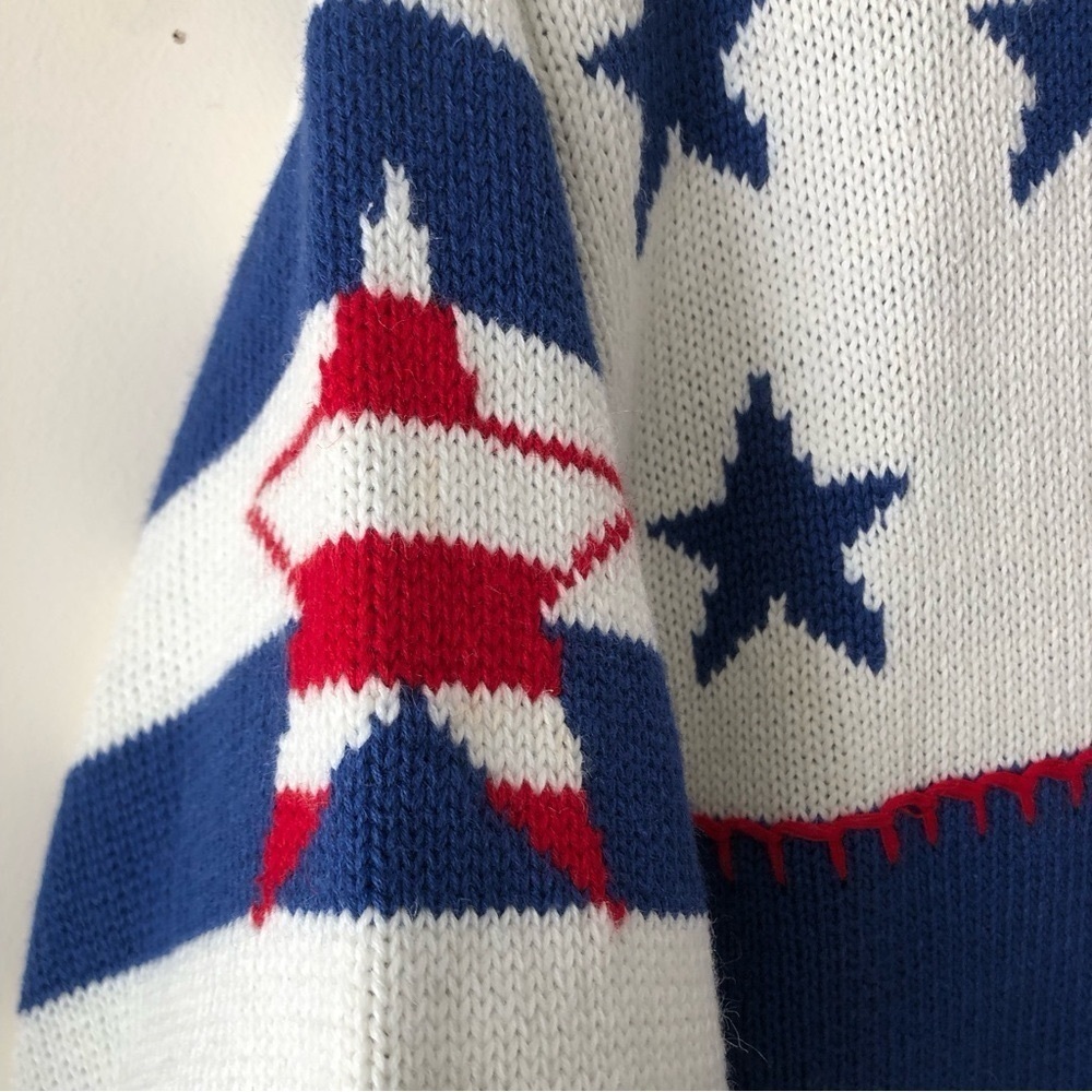 80s Vintage Americana Stars & Stripes Heart Patch Patriotic Cardigan Sweater XL - Picture 9 of 14